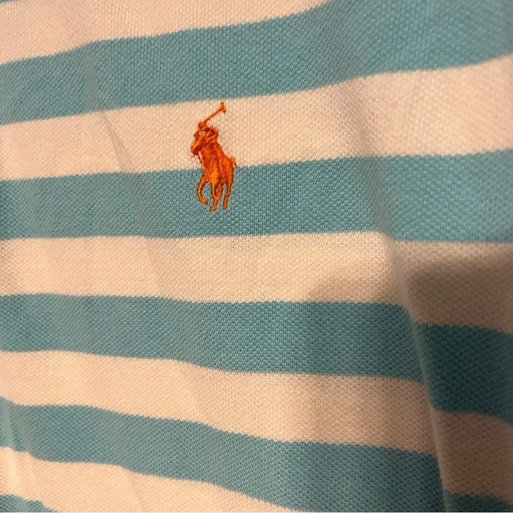 Ralph Lauren Men's‎ Aqua and White Striped Polo Shirt